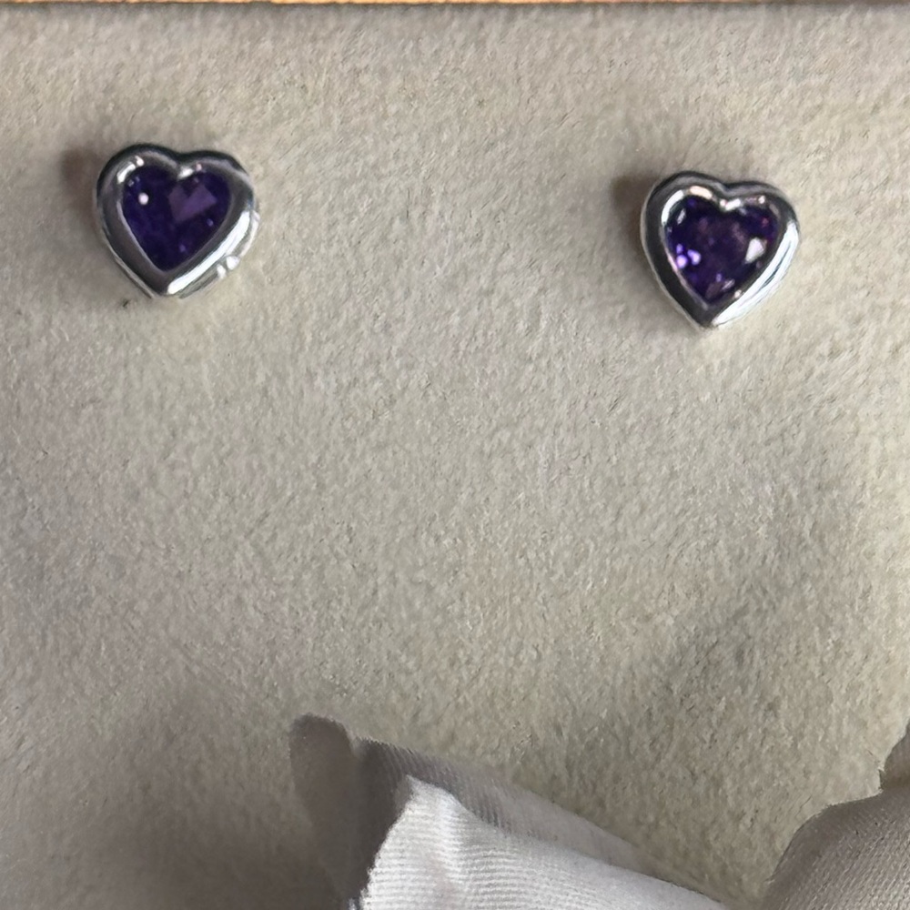 Purple Crystal Heart Post Earrings In Silver Made with Swarovski Crystals